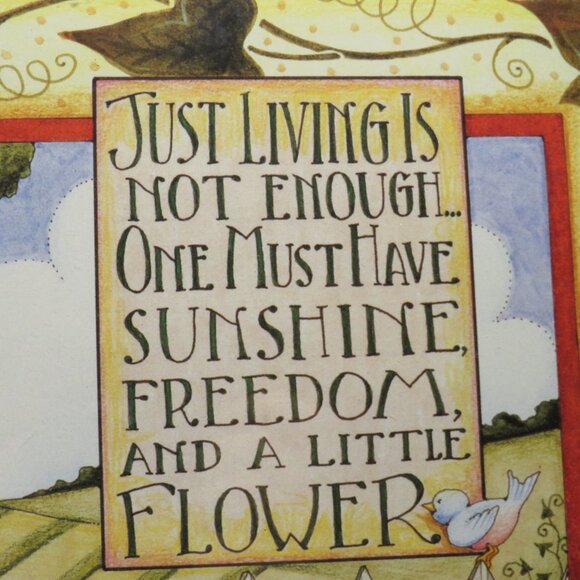 Mary Engelbreit "Just Living" Warm Gray Wood Frame w Glass Garden Theme - Picture 7 of 11